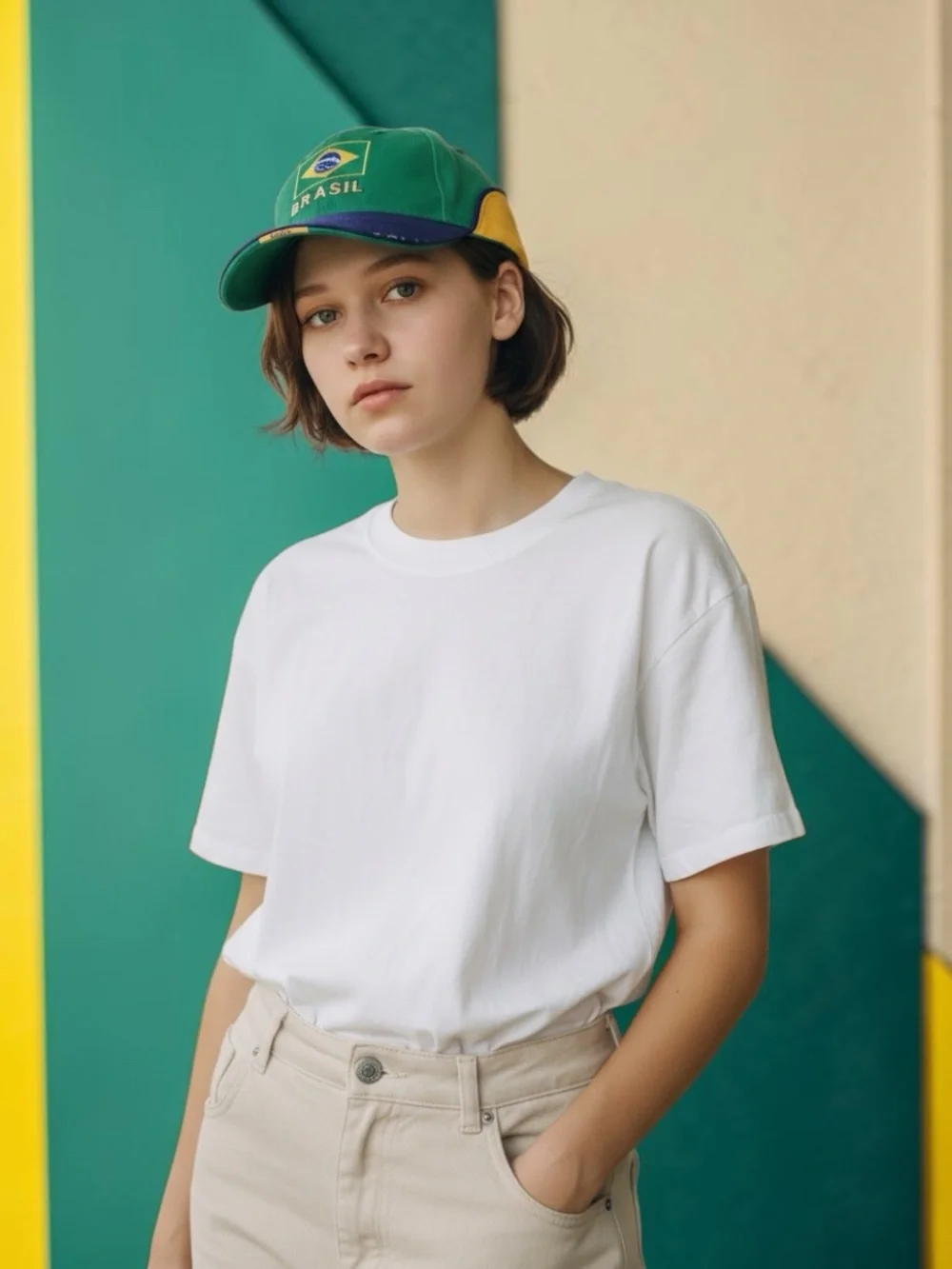 Brasil Embroidered Flag Baseball Cap - Green/Blue/Yellow